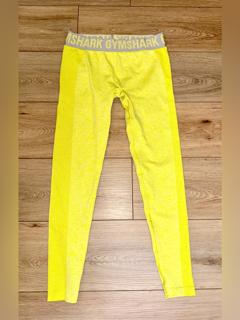 Gymshark Flex Leggings M Yellow Gray GLLG4268 Low Rise Seamless Workout